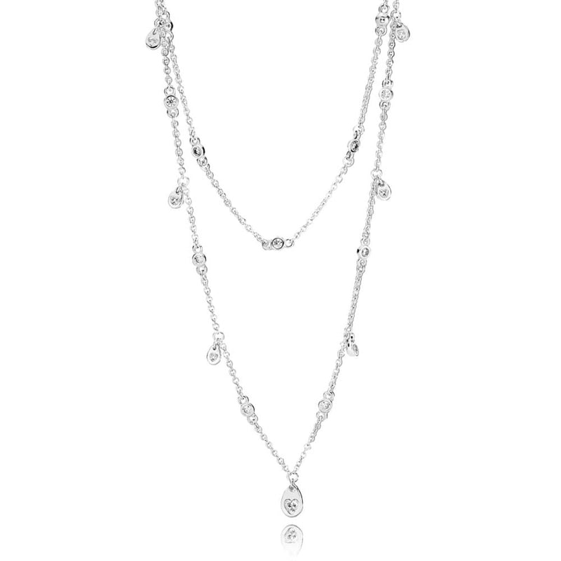 Layered silver necklace with clear cubic zirconia
