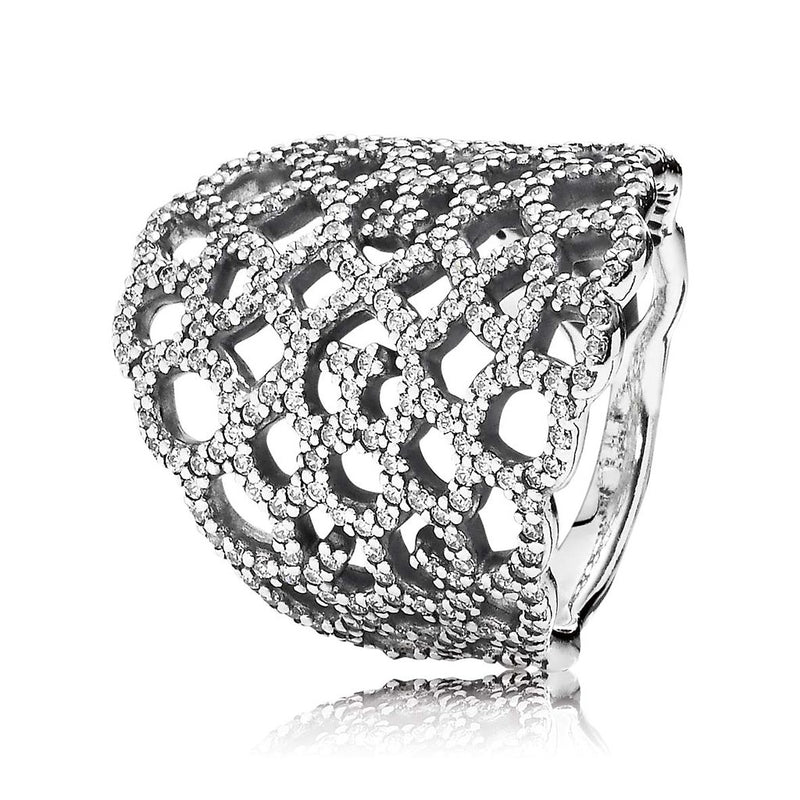 Lace silver ring with cubic zirconia