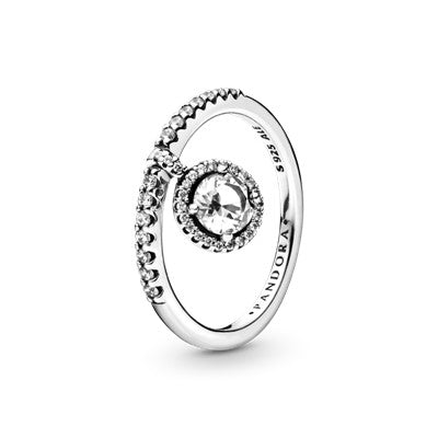 Sterling silver ring with moonlight blue crystal and clear cubic zirco