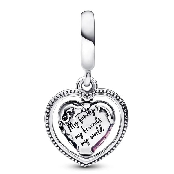 Family Spinning Heart Globe Dangle Charm