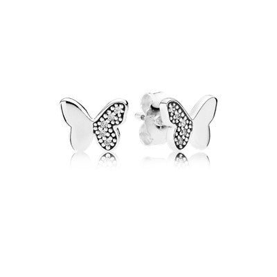 Butterfly silver stud earrings with clear cubic zirconia