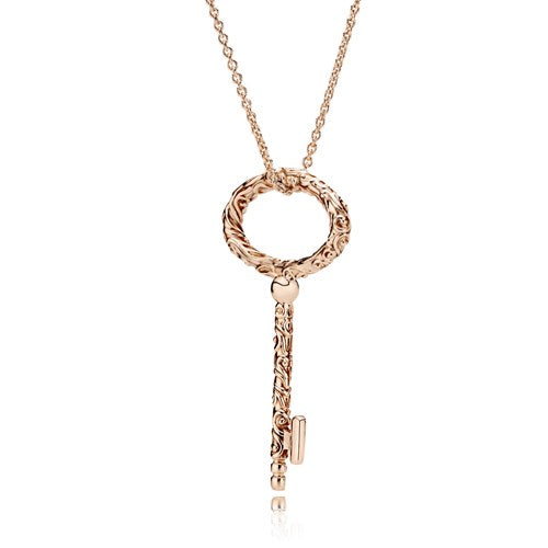 Regal pattern key 14k Rose Gold-plated pendant and necklace