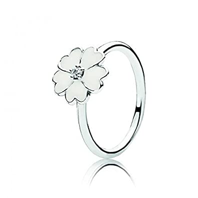 Primrose silver ring with cubic zirconia and white enamel