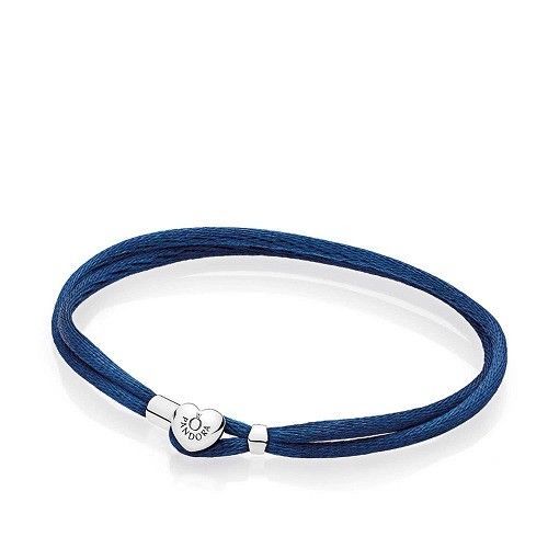 Silver double fabric cord bracelet, dark blue