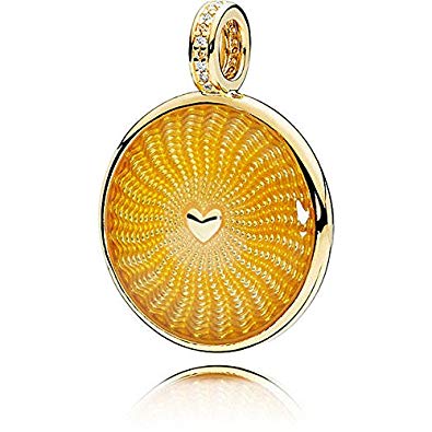 Sun 14k Gold Plated  pendant with shaded transparent yellow enamel, clear and yellow cubic zirconia