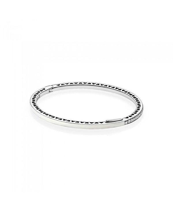 Silver bangle with silver enamel and clear cubic zirconia