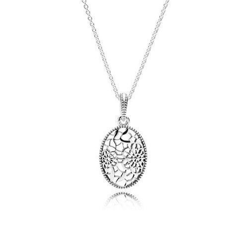 Floral daisy lace silver pendant with necklace