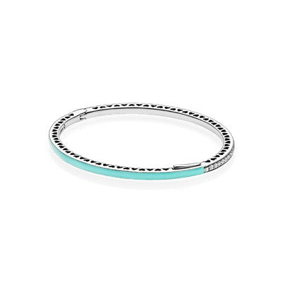 Silver bangle with mint enamel and clear cubic zirconia