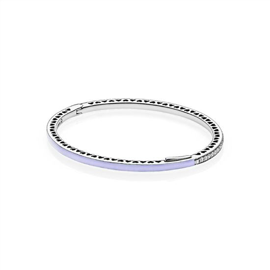 Silver bangle with purple enamel and clear cubic zirconia