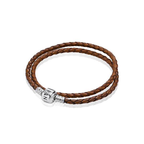 Silver leather bracelet, double