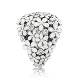 Daisy silver ring with cubic zirconia and white enamel