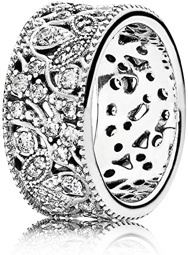 Pandora Moments Leaf silver ring with clear cubic zirconia