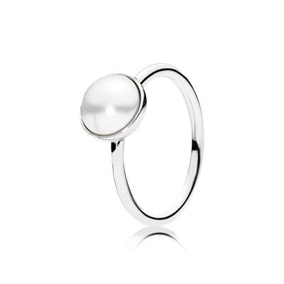 Silver ring with white crystal pearl, 8 mm