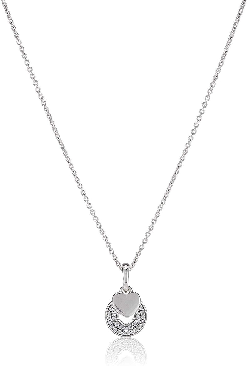 Heart pendant in sterling silver with clear cubic zirconia and necklace