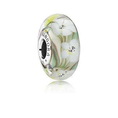 Flower silver charm with mixed colours of Murano glass and cubic zirconia