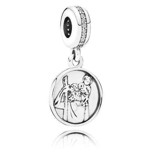 Saint Christopher silver dangle with cubic zirconia