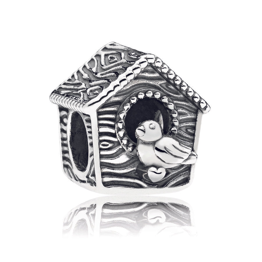 Bird house silver charm