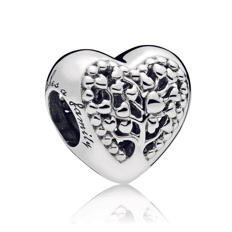 Tree of love heart silver charm