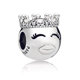 Princess emoticon silver charm with clear cubic zirconia