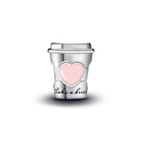 Coffee cup silver charm with pink enamel
