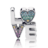 Love silver charm with mixed colours of crystals and cubic zirconia