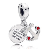 Anchor silver dangle with silver and red enamel and white crystal pearl