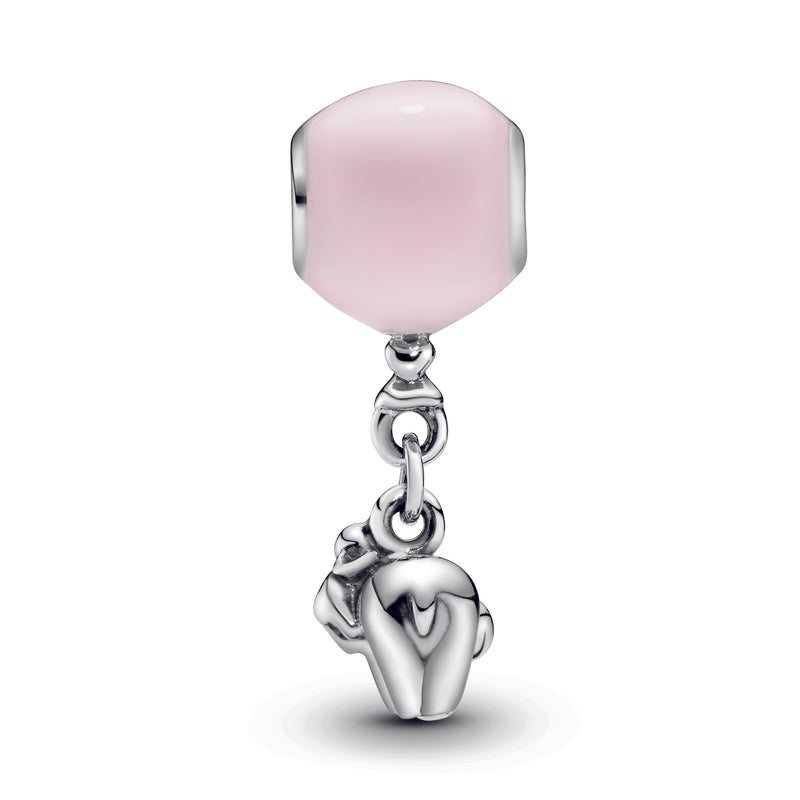 Balloon and elephant silver charm with pink enamel and royal purple crystal