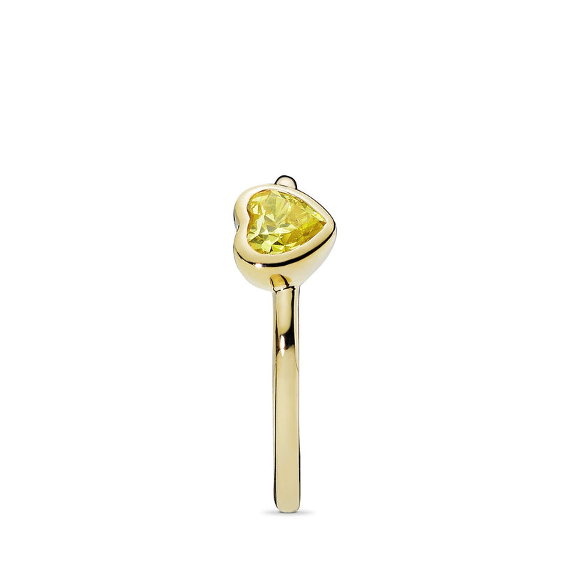 Heart 14k Gold Plated  ring with sunshine yellow cubic zirconia