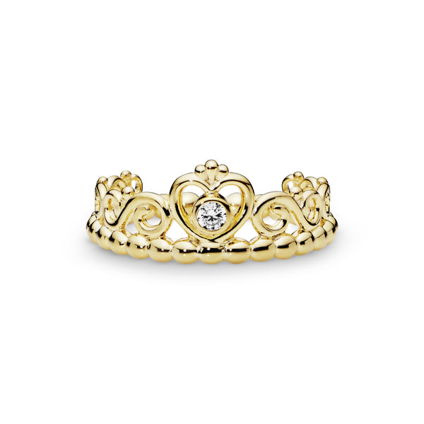 14k Gold Plated  tiara ring with clear cubic zirconia
