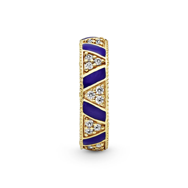 14k Gold Plated  ring with clear cubic zirconia and blue enamel