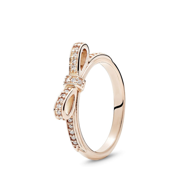 Bow 14k Rose Gold plated ring with cubic zirconia Pandora Jordan