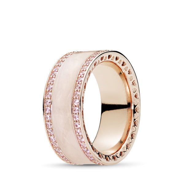 PANDORA Rose ring with pink cubic zirconia and cream enamel