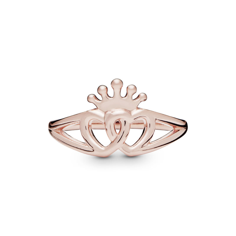 Interlocked crowned hearts 14k Rose Gold-plated ring