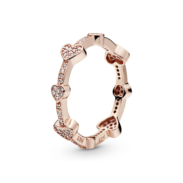 Hearts 14k Rose Gold-plated ring with clear cubic zirconia