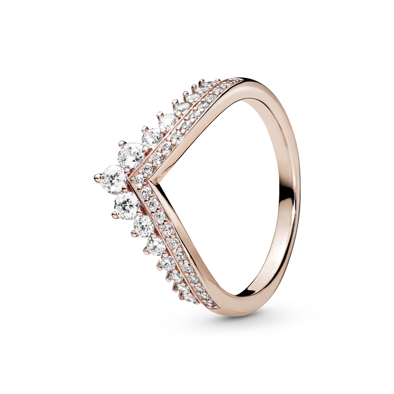 Tiara wishbone 14k Rose Gold plated ring with clear cubic zirconia Pandora Jordan