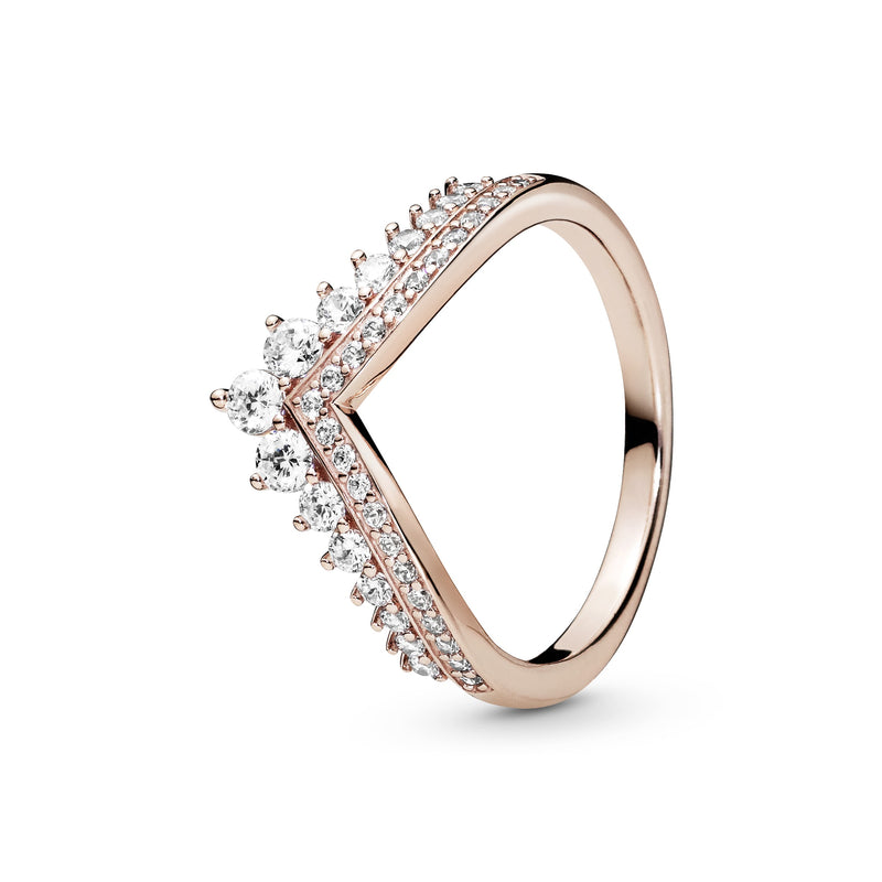 Tiara wishbone 14k Rose Gold-plated ring with clear cubic zirconia