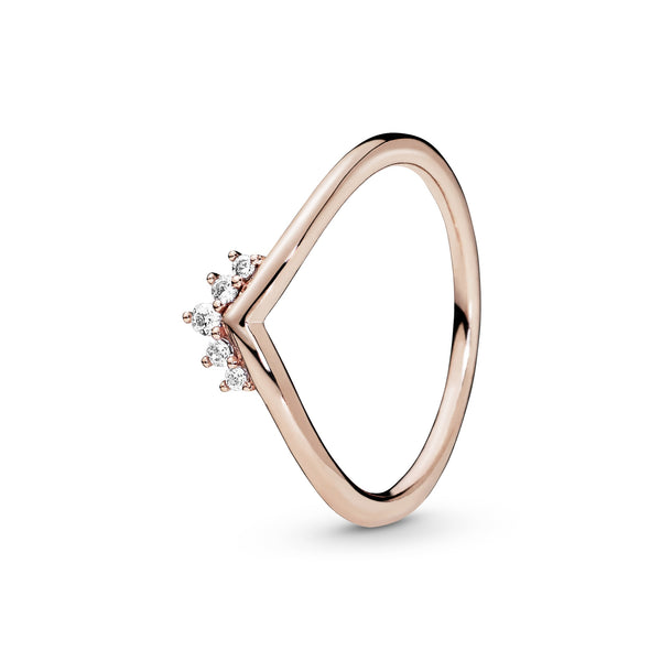 Tiara wishbone 14k Rose Gold-plated ring with clear cubic zirconia