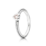 Heart silver ring with rose pink synthetic sapphire
