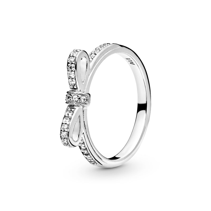 Bow silver ring with cubic zirconia