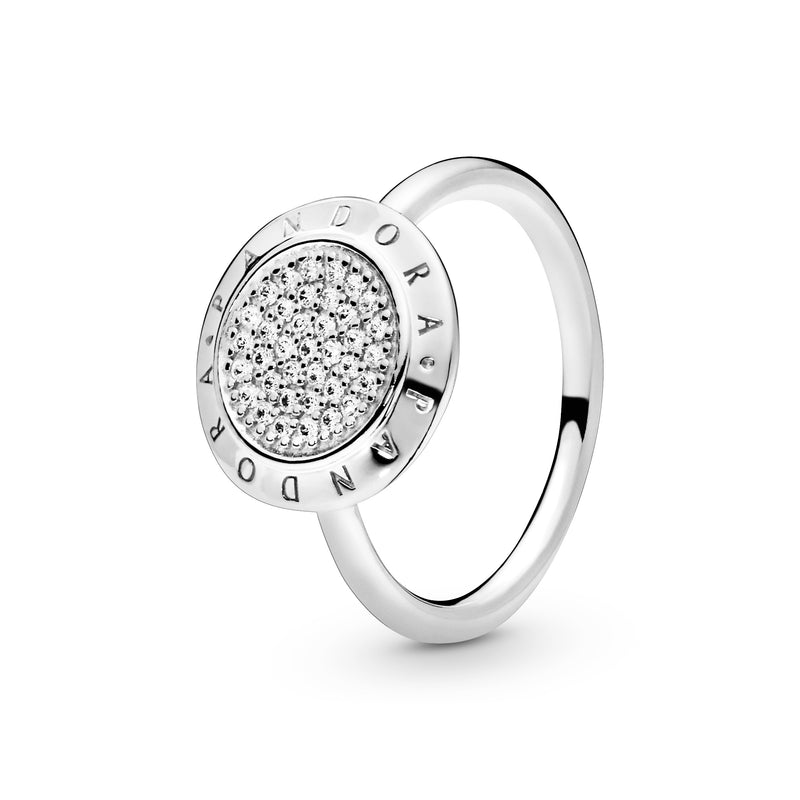 PANDORA logo silver ring with cubic zirconia