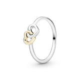 Interlocked hearts silver ring with 14k