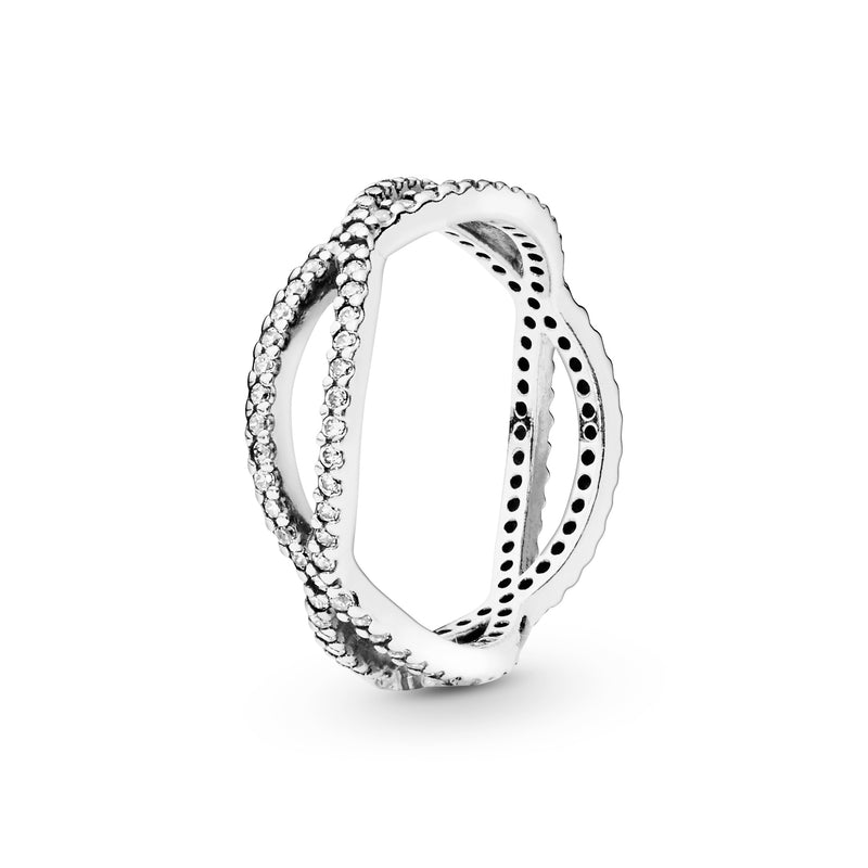 Entwined silver ring with cubic zirconia