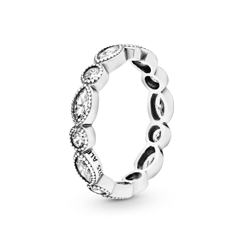 Round and oval eternity silver ring with cubic zirconia
