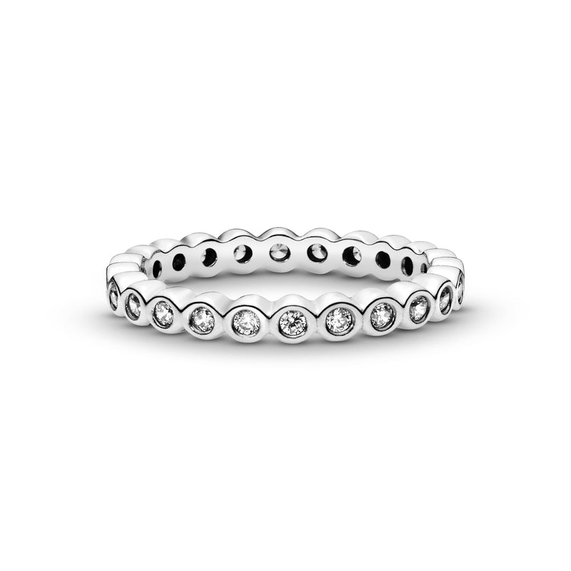 Small round eternity silver ring with cubic zirconia