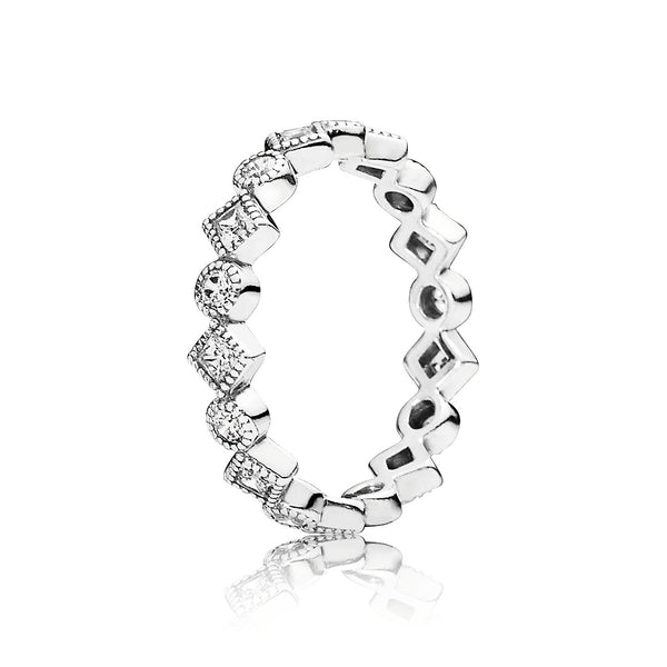 Round and square eternity silver ring with cubic zirconia