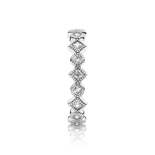 Round and square eternity silver ring with cubic zirconia