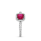 Silver ring with synthetic ruby and clear cubic zirconia