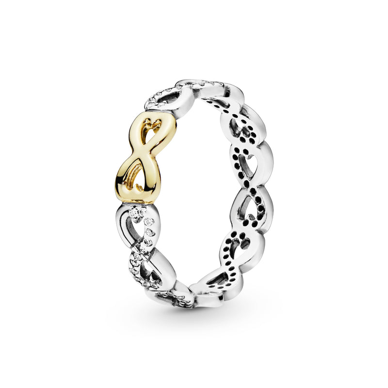Infinity silver ring with 14k and cubic zirconia