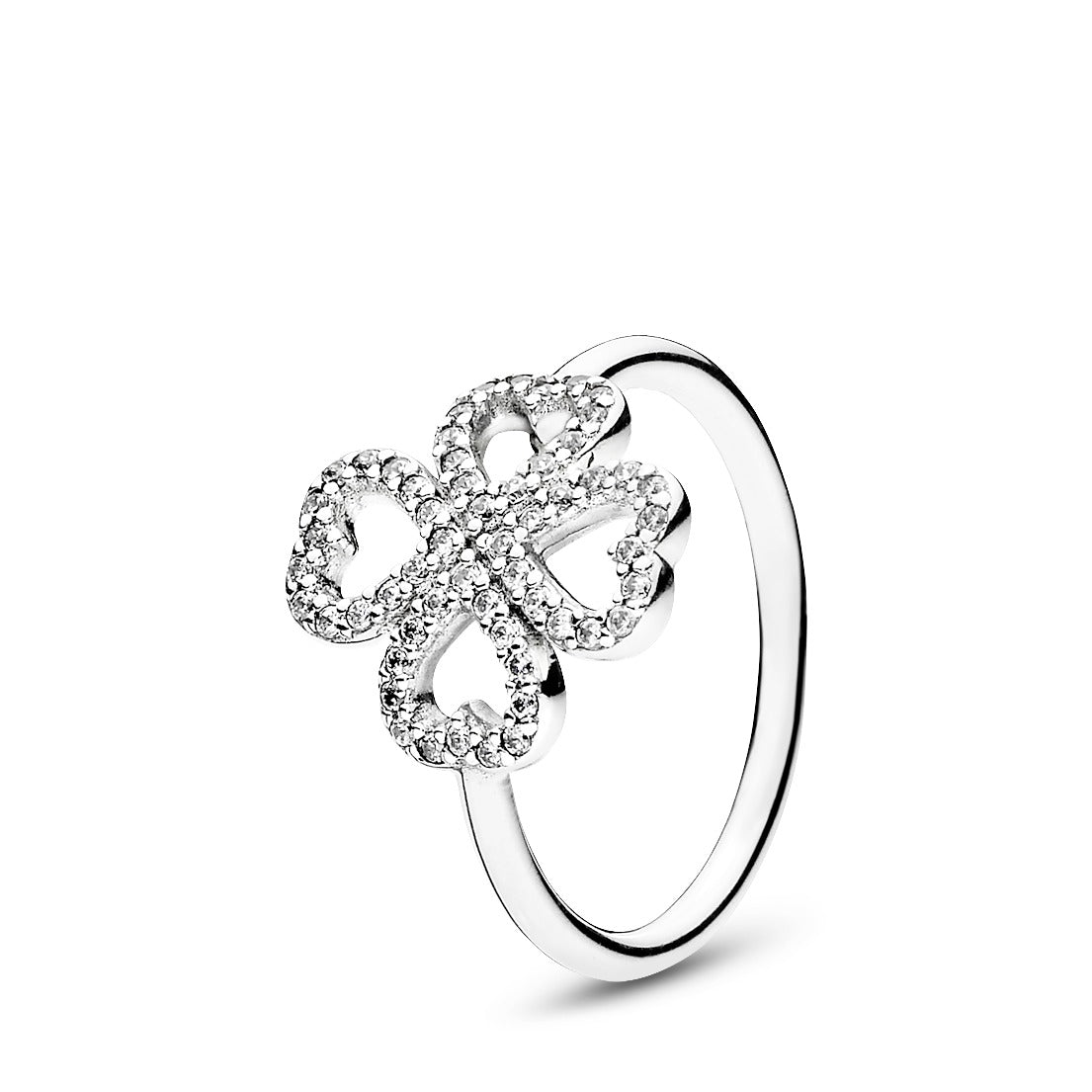 Heart petals silver ring with clear cubic zirconia