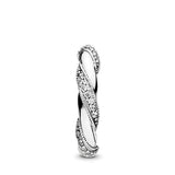Ribbon silver ring with clear cubic zirconia
